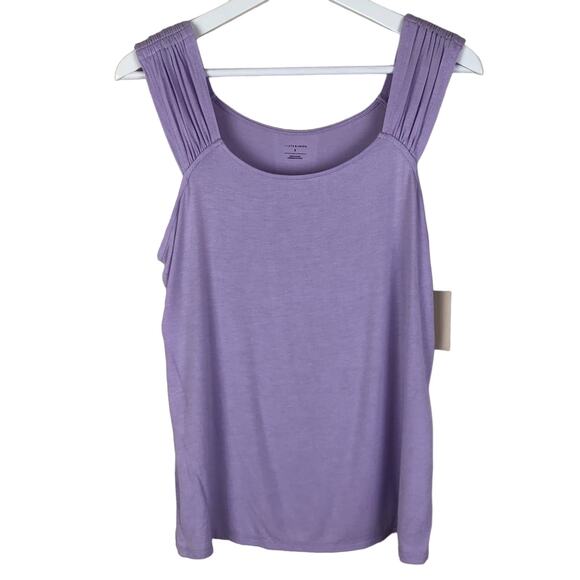 14th & Union Solid Purple Tank Top Small Ruched Sleeves Summer - Picture 1 of 5